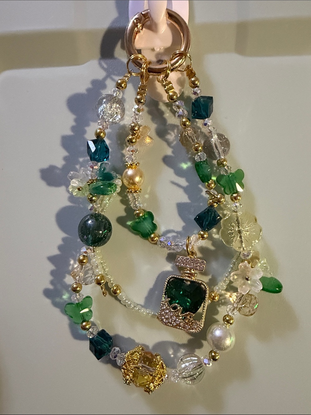 Handmade Green and Gold Layered Bead Phone/Key/Bag Chain